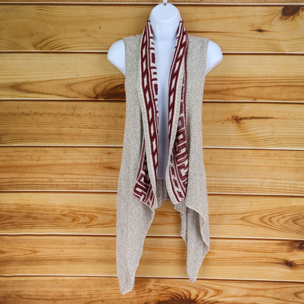Cardigan Sweater Sleeveless‎ Open Front Womens M Beige Brown Burgundy ABSolutely